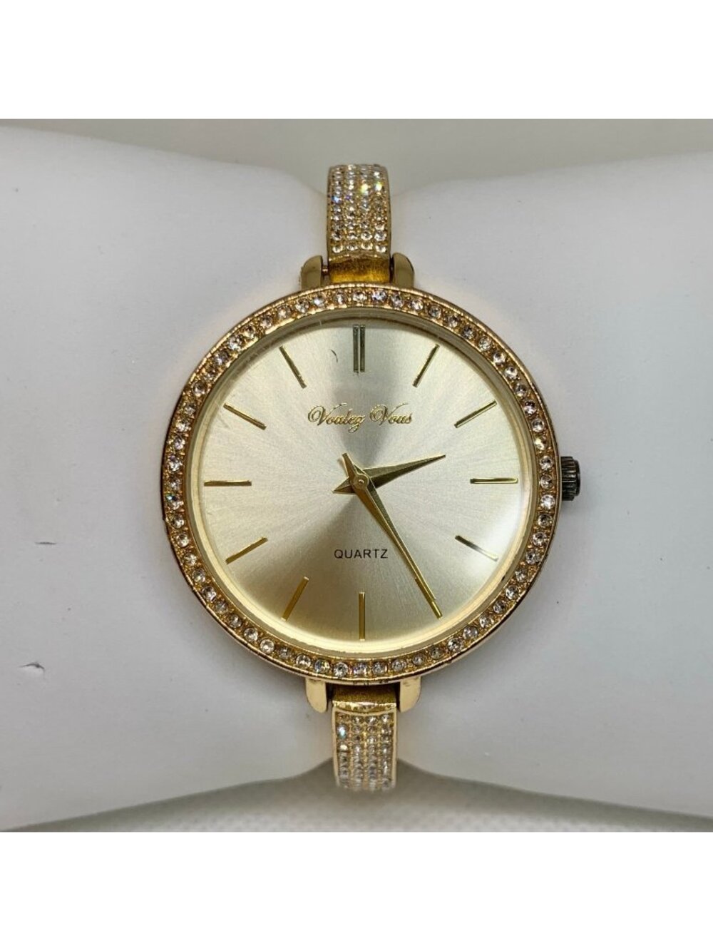 Vouley vous gold tone women watch 35mm quartz analog rhinestones 6” running